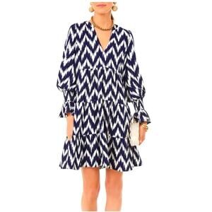Tuckernuck Pomander Place Kenzo mini dress XL ikat tiered ruffle navy blue white